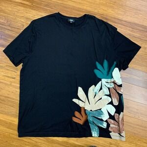 Express Pima Cotton‎ Black Floral Print T-Shirt Women's Size XL Short Sleeve Tee
